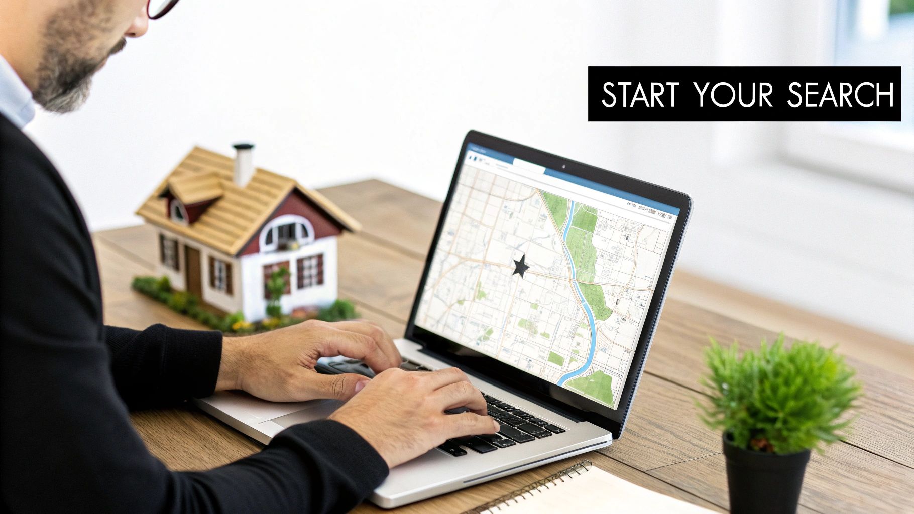 An aerial view of a suburban neighborhood with neatly arranged houses and green lawns.