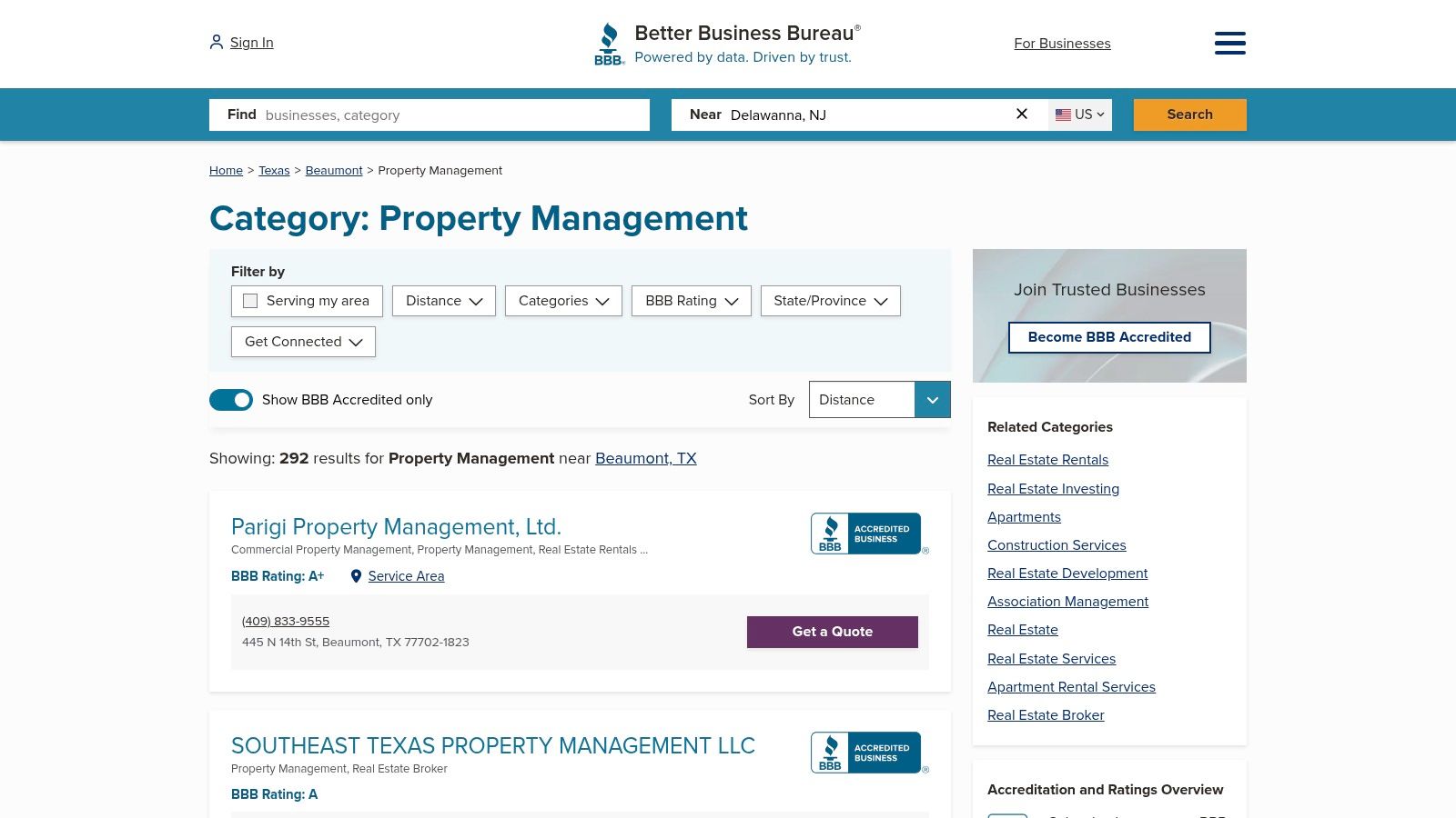 Better Business Bureau (BBB) – Accredited Property Management near Beaumont, TX