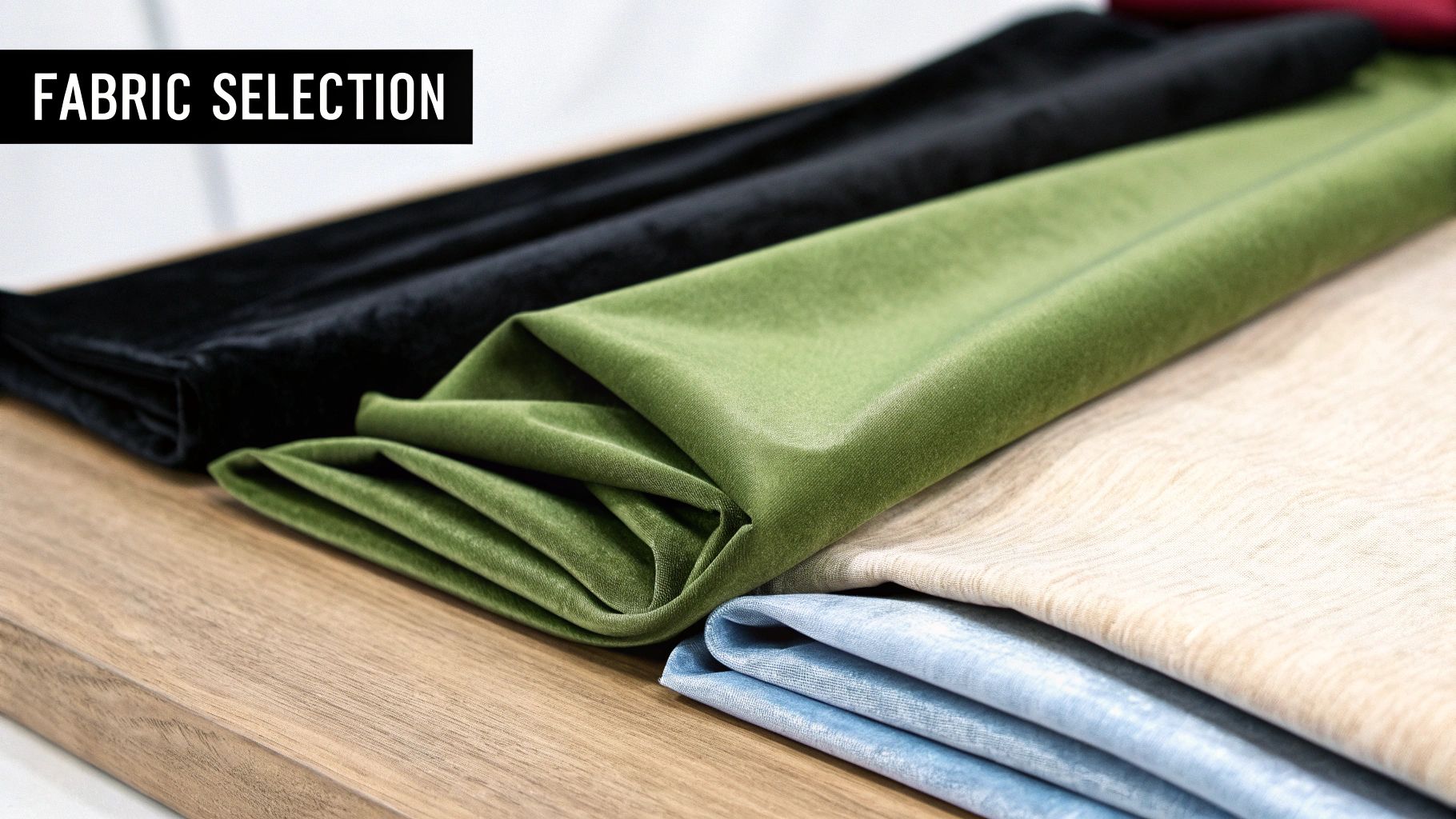 A cosy bedroom with thick, dark, made-to-order blackout curtains closed, creating a dark and peaceful sleep environment.