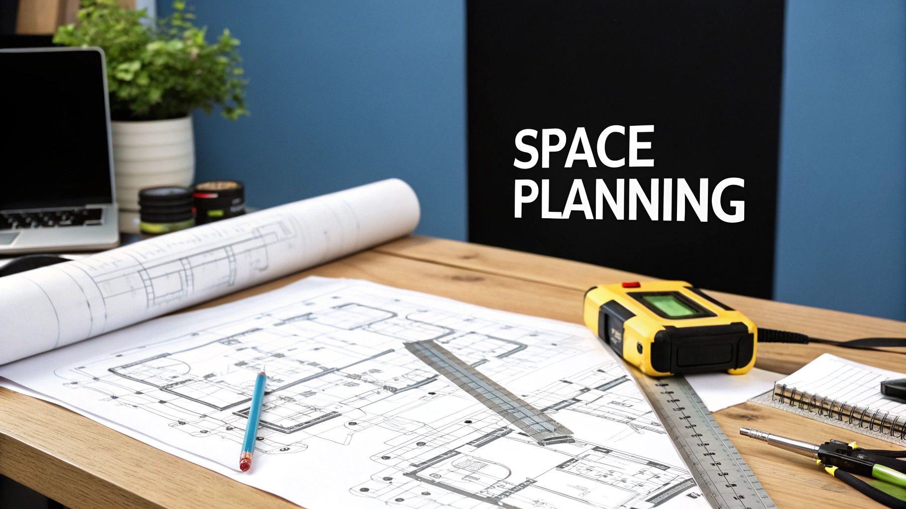 An architectural floor plan showing detailed measurements and furniture layout for a modern living space.