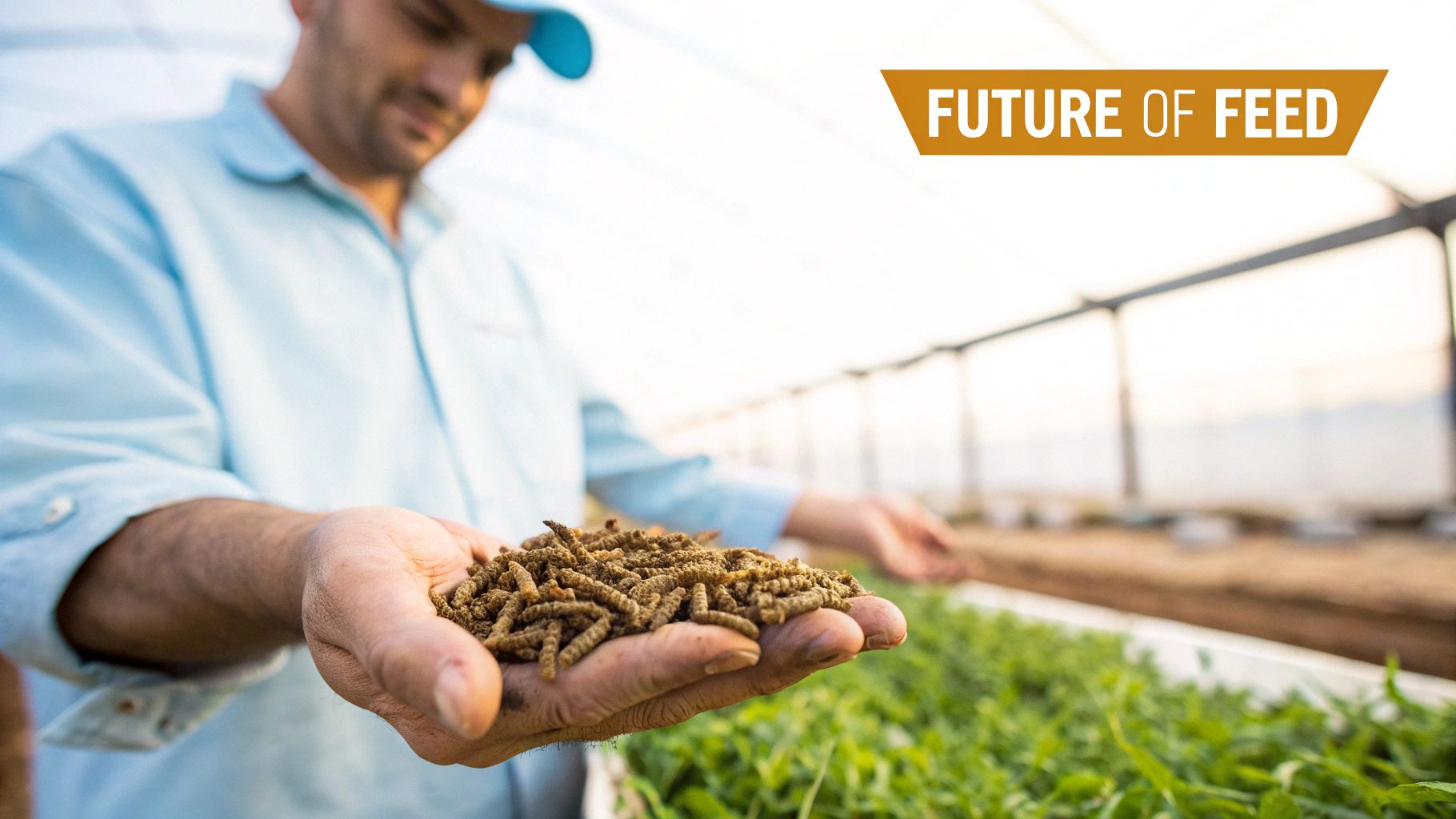 Woman holding black soldier fly larvae in her hands
