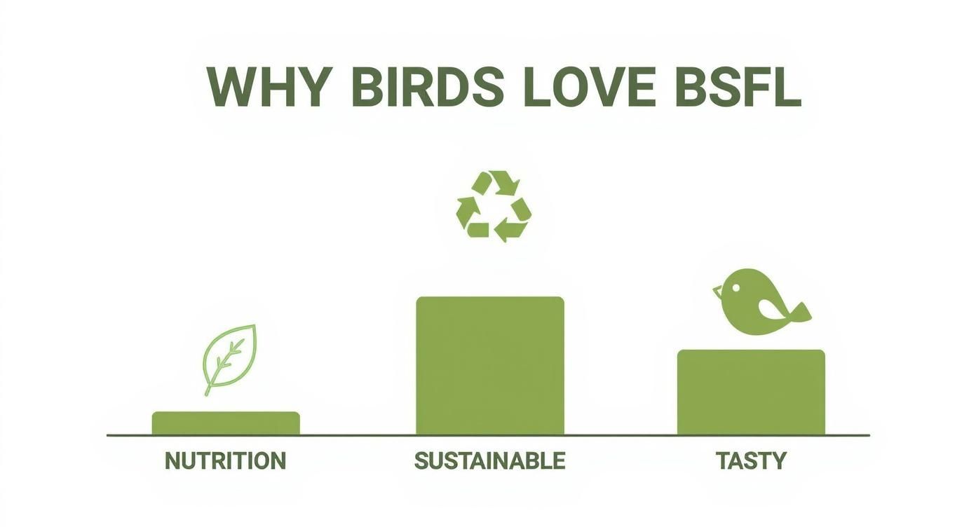 Infographic about black soldier fly larvae for birds