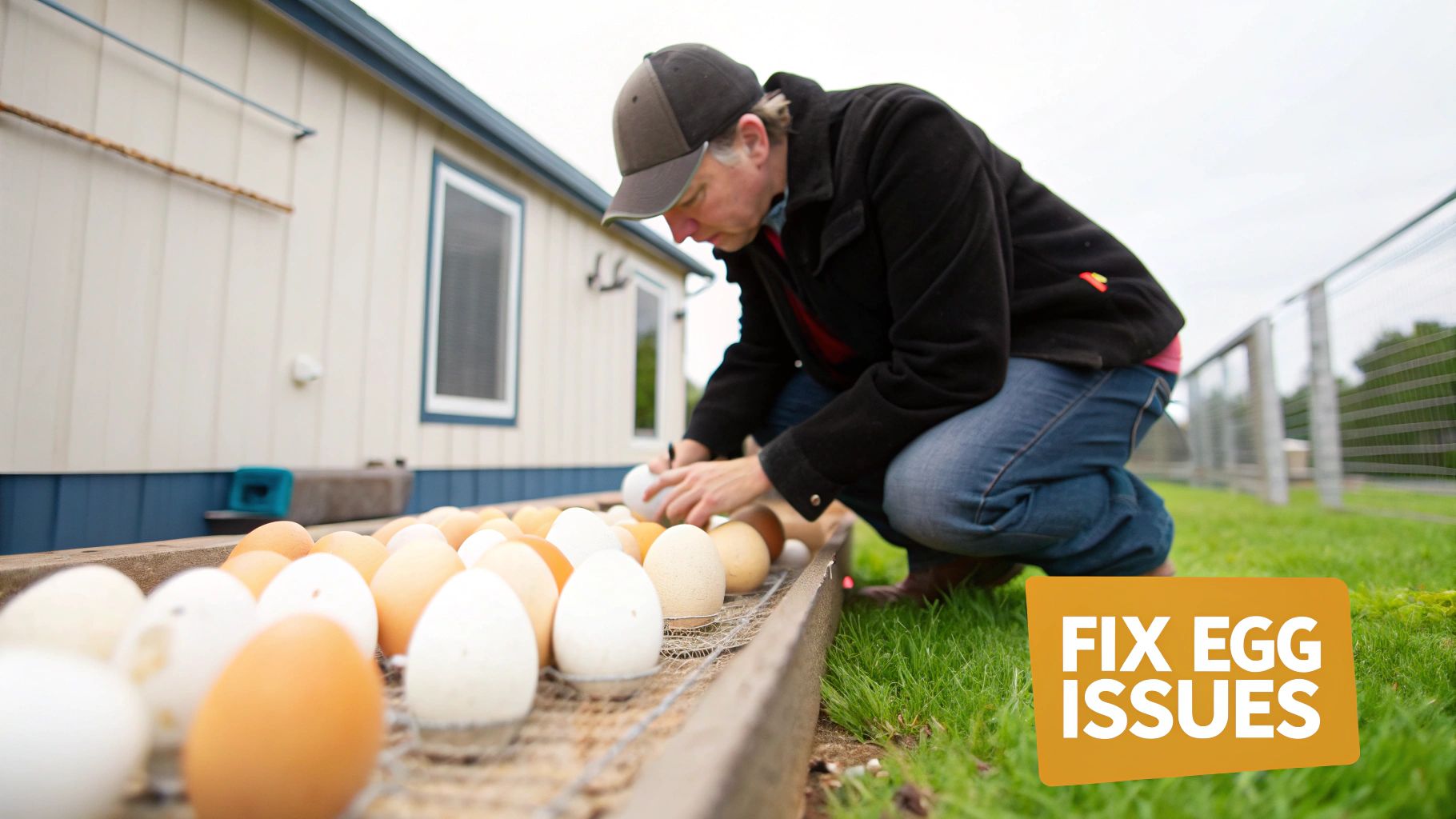 A collection of different types of eggs, some with imperfections like thin shells or odd shapes.
