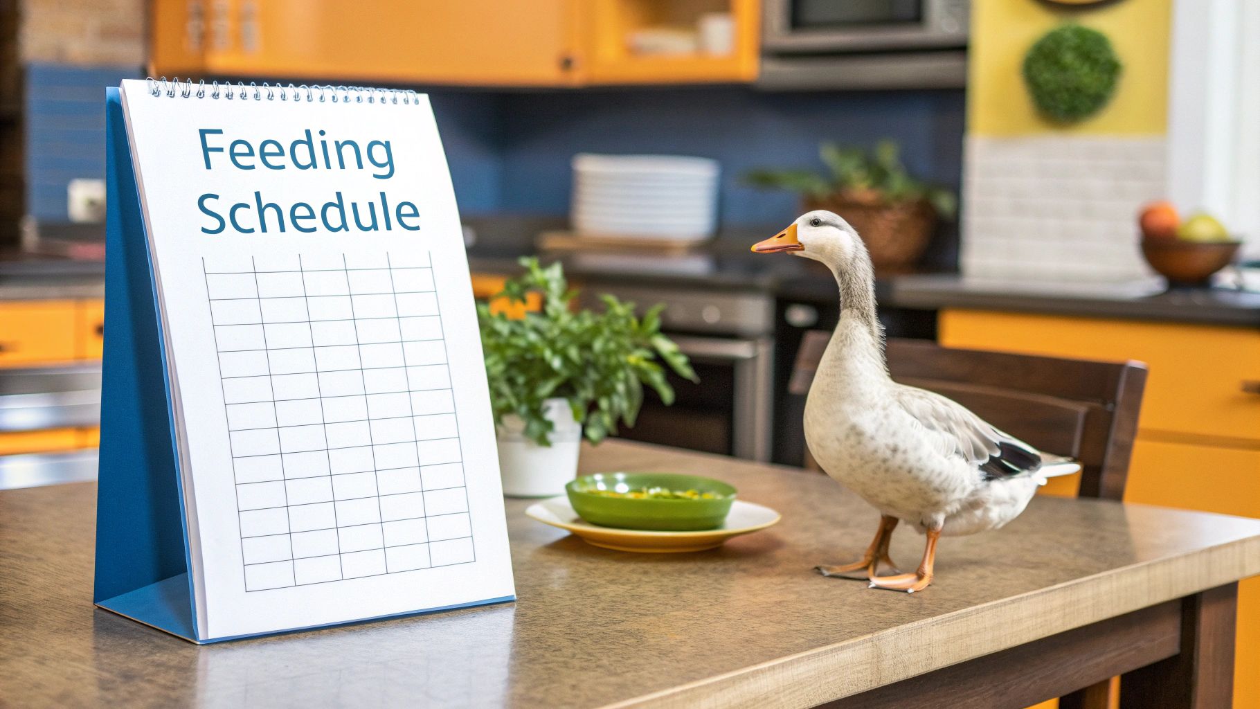 A duck eating from a feeder in a clean, well-maintained coop