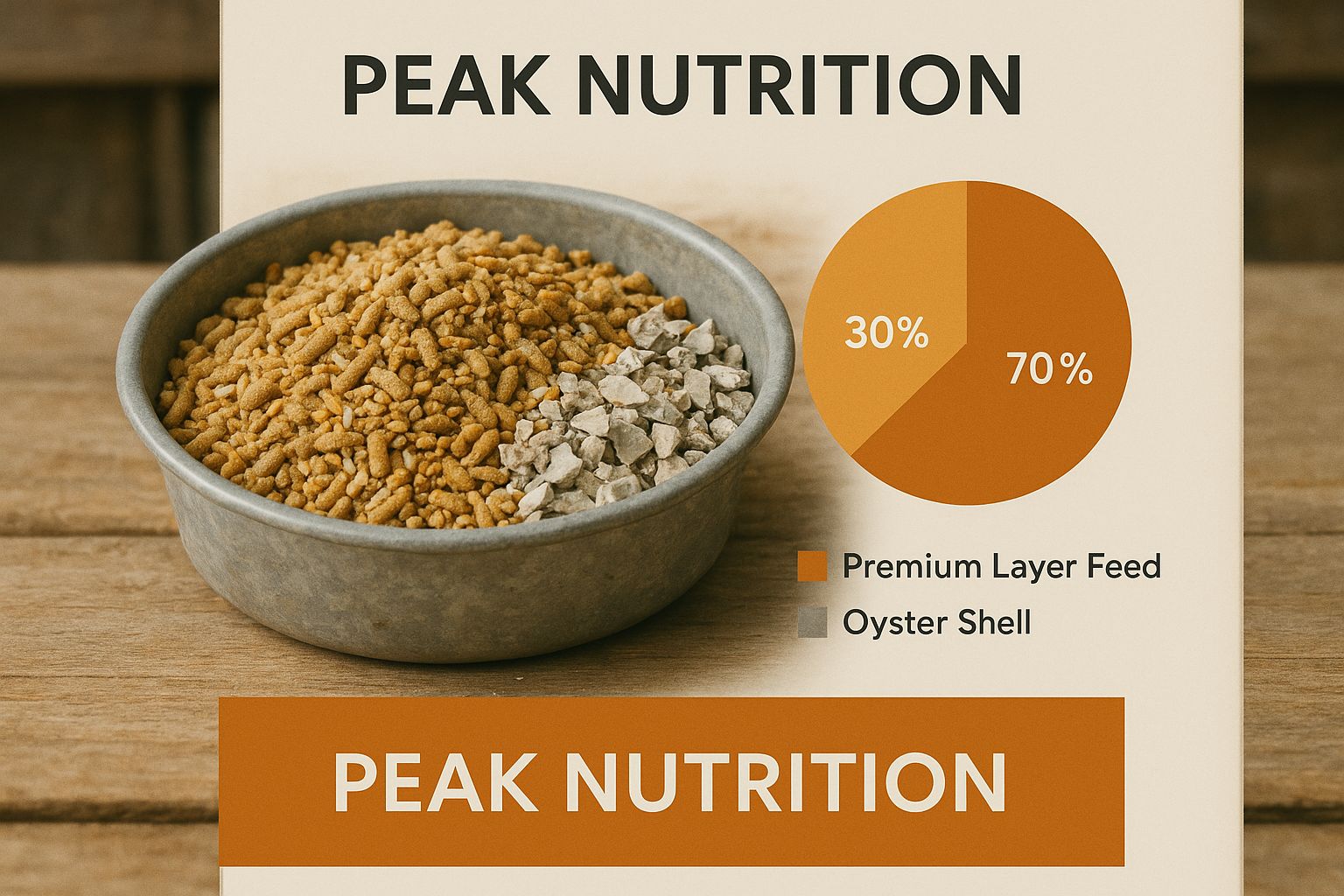 Infographic showing a feed bowl with premium layer feed and oyster shells.