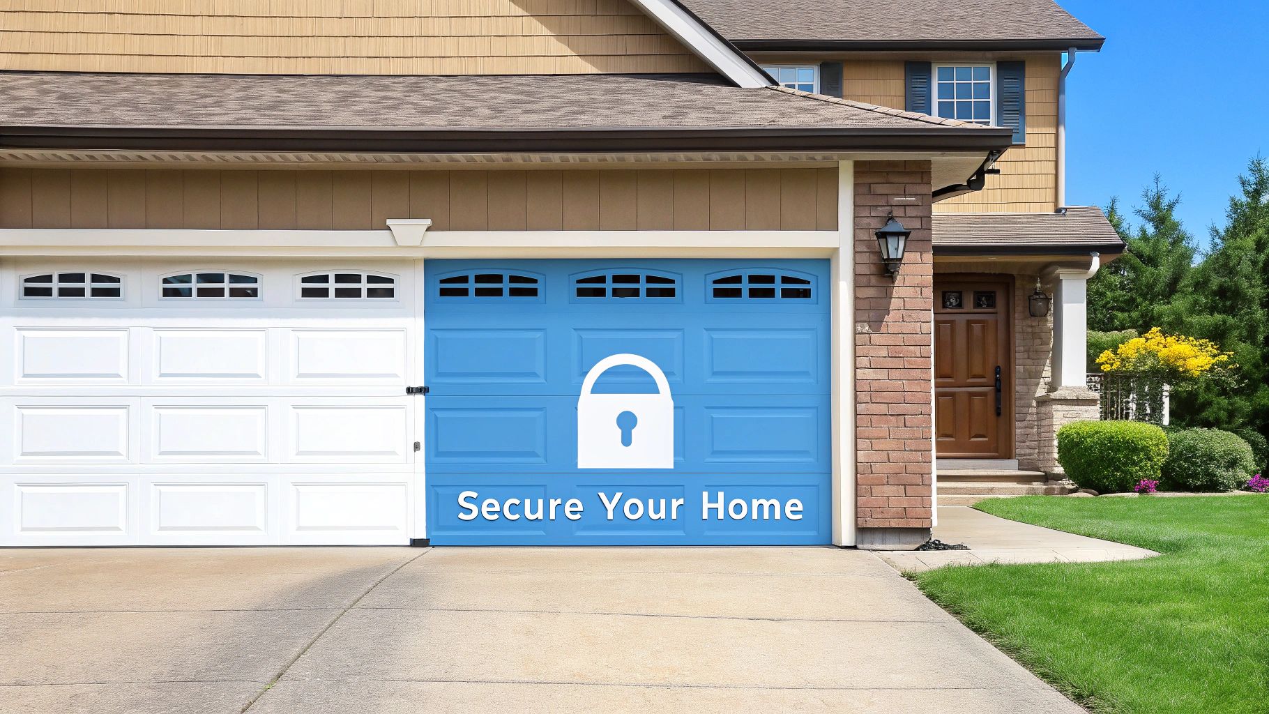 A secure, modern garage door on a residential property.