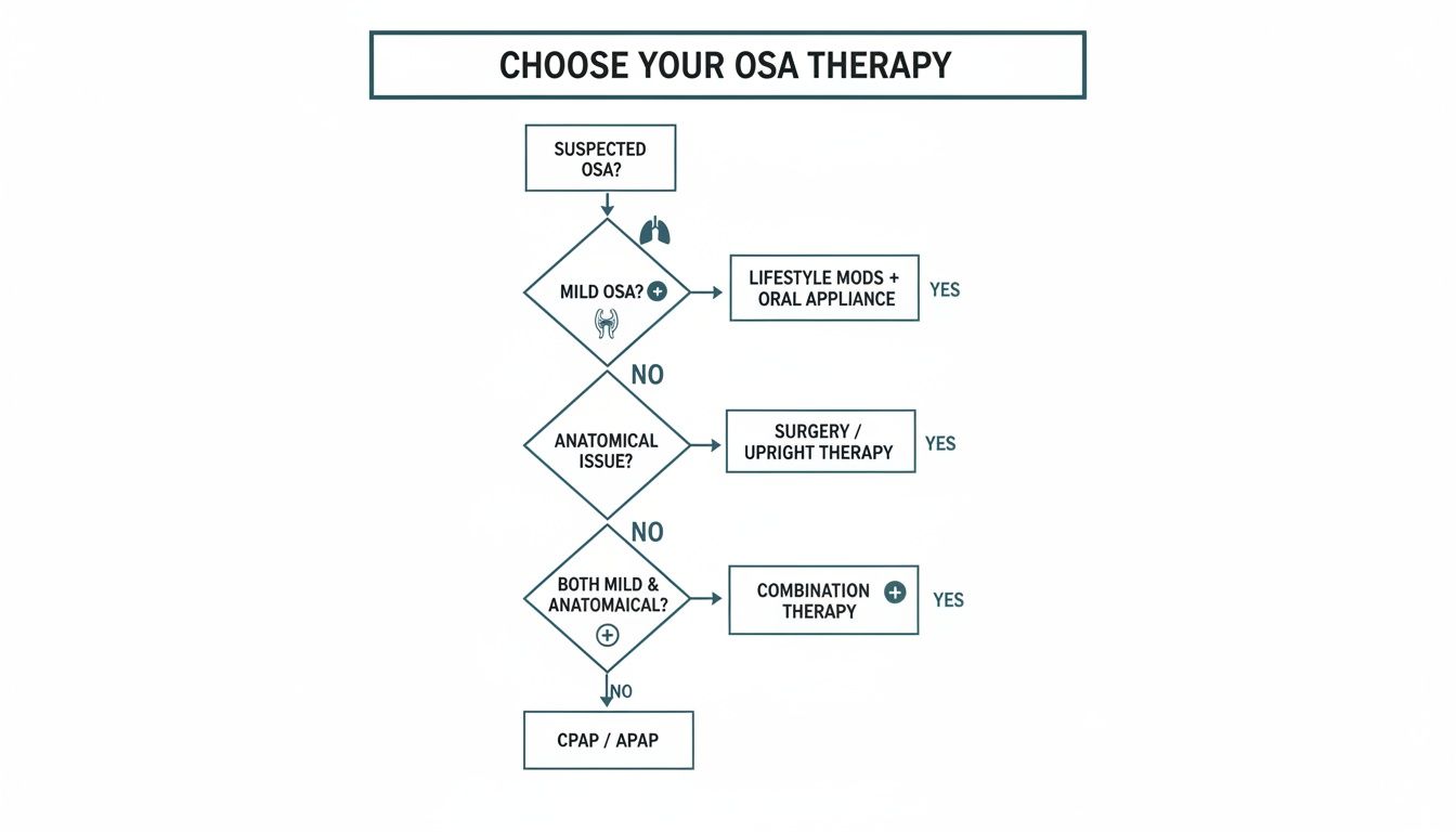 A flowchart detailing decision-making for Obstructive Sleep Apnea (OSA) therapy based on patient characteristics.