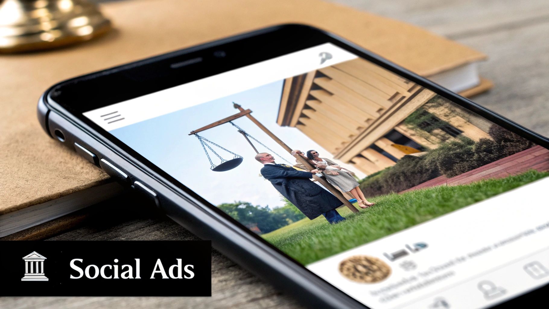 Law firm's social media content being viewed on a smartphone.