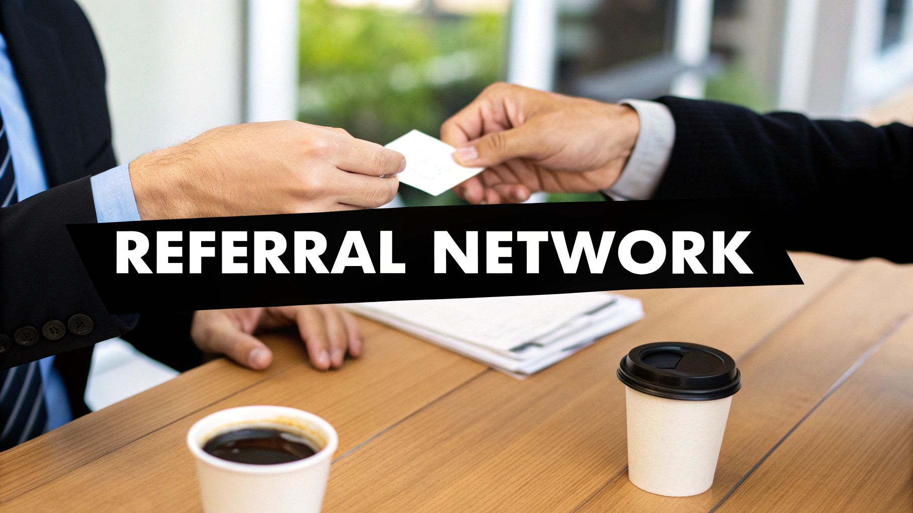 Two professionals shaking hands at a networking event.