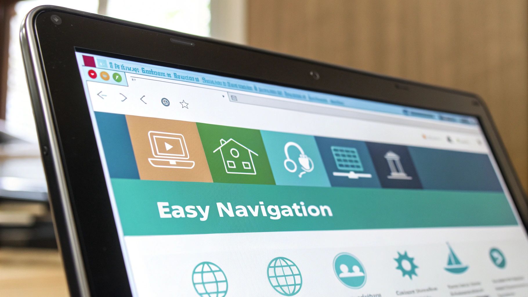 A blueprint of a website design on a tablet, showcasing essential elements like headlines and call-to-action buttons.