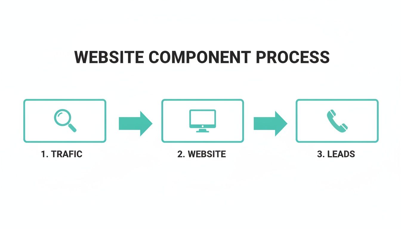 A process diagram illustrating how website traffic is converted into leads through a website.