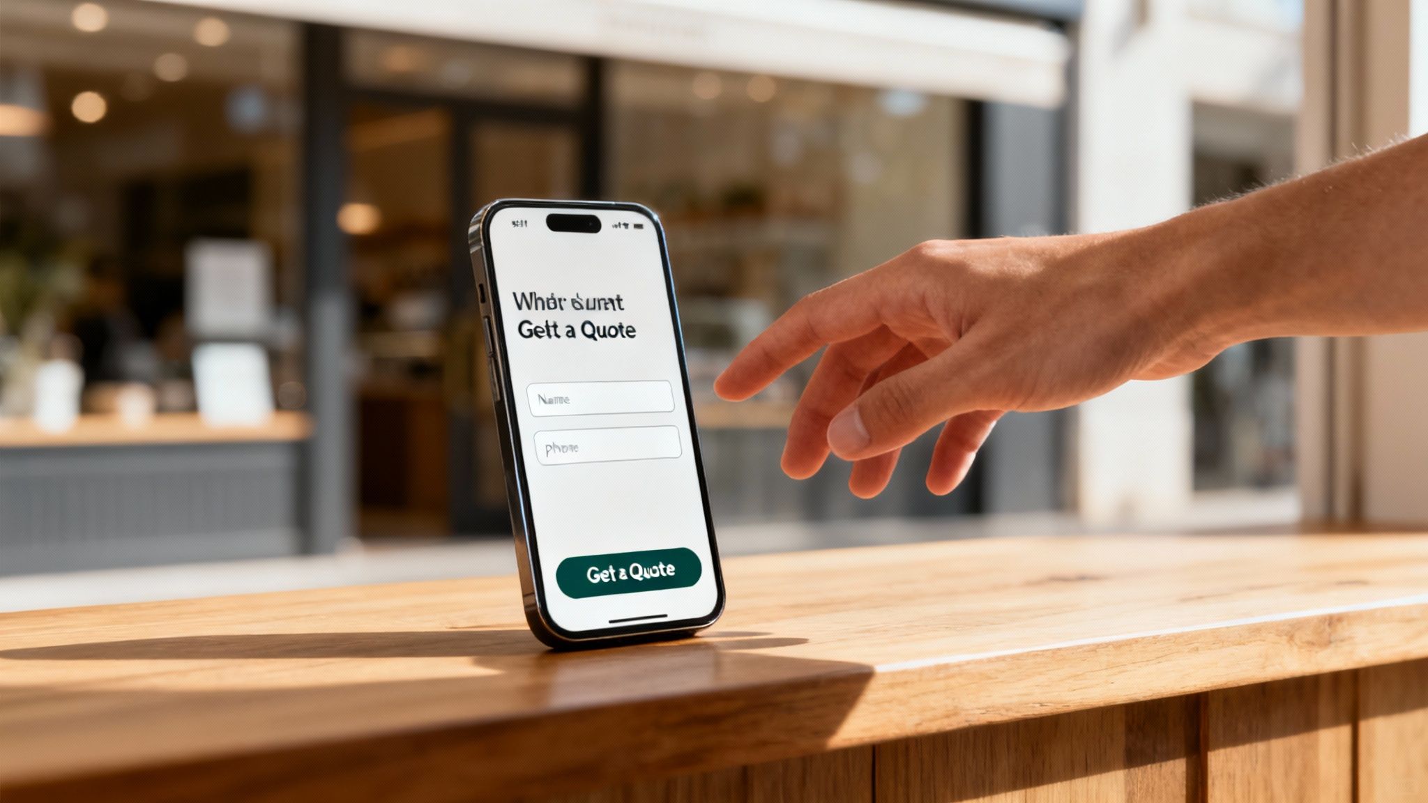 A simple and effective landing page design on a computer screen for a local business