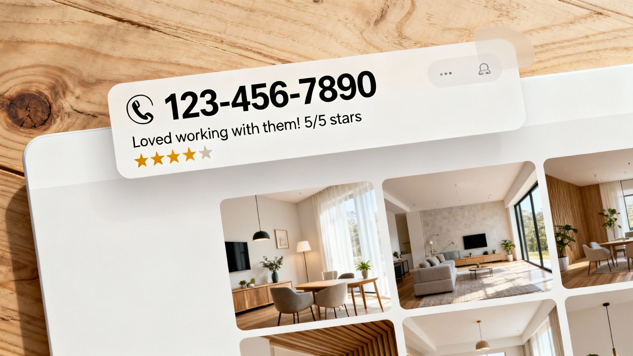 A contractor's website on a tablet, showing clear project photos and customer reviews to build trust.