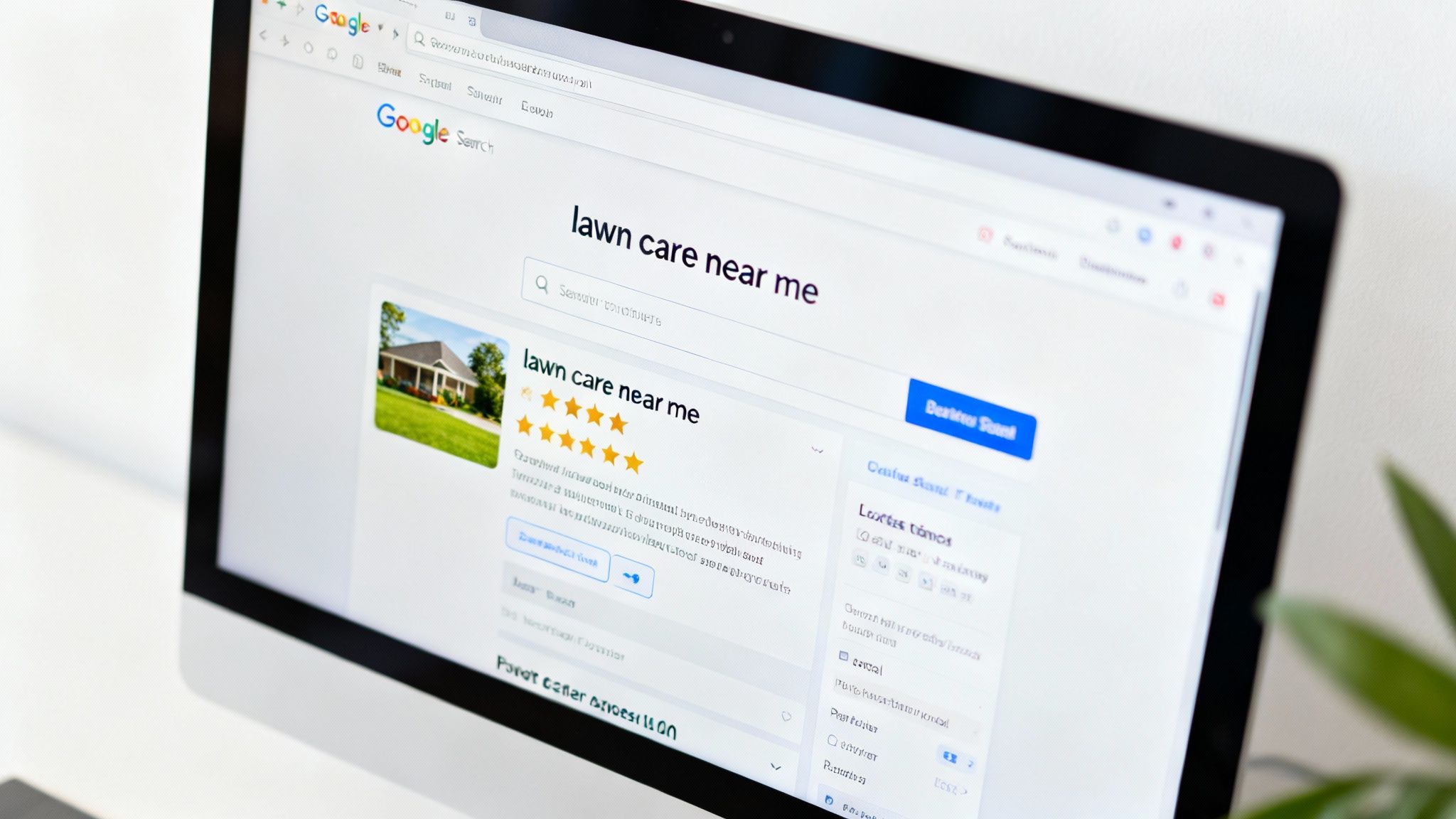 laptop showing a local search for a lawn care business