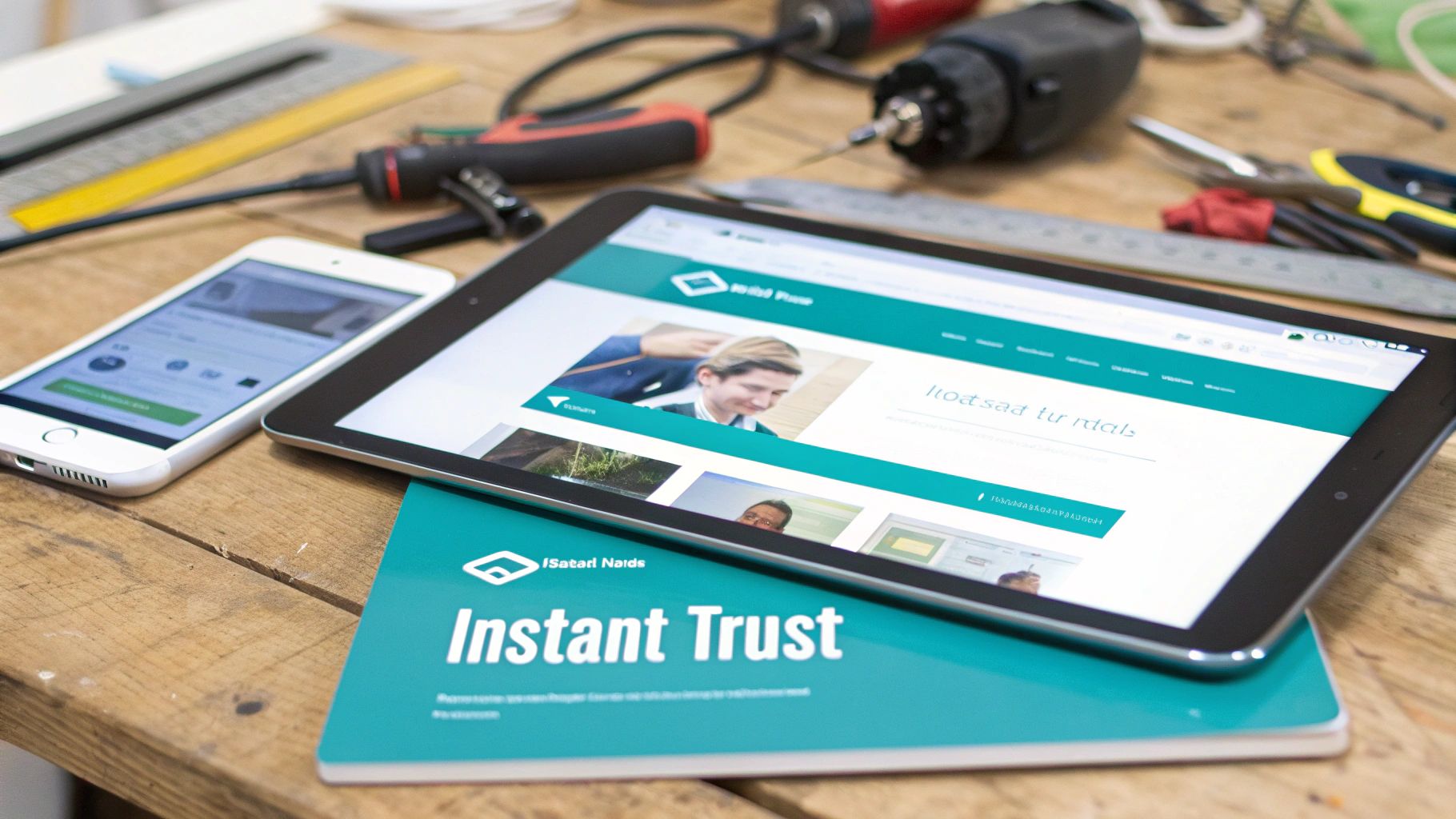 A contractor's modern and clean website design shown on a tablet screen