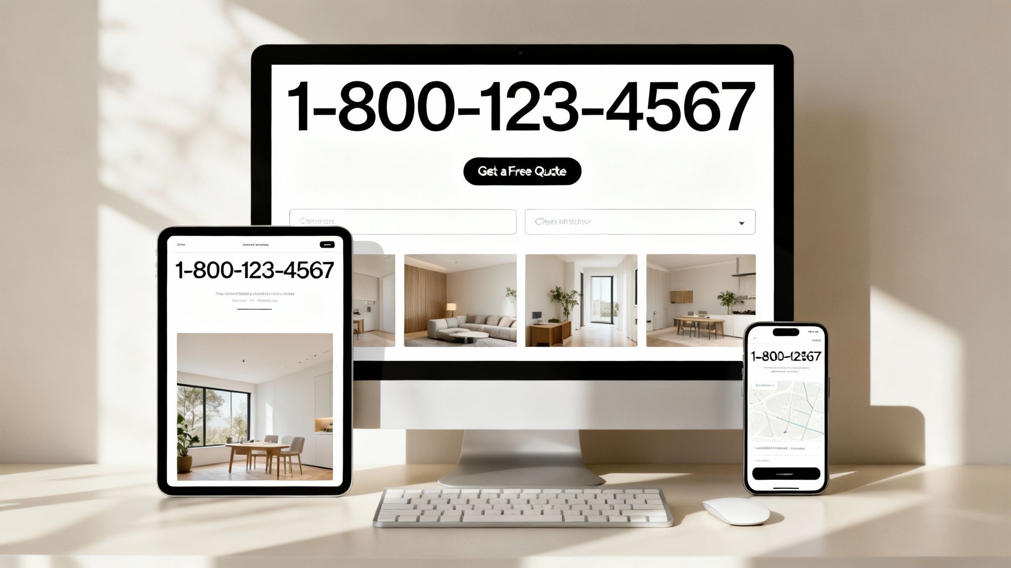 A contractor shows a homeowner a design on a tablet in a newly remodeled kitchen.