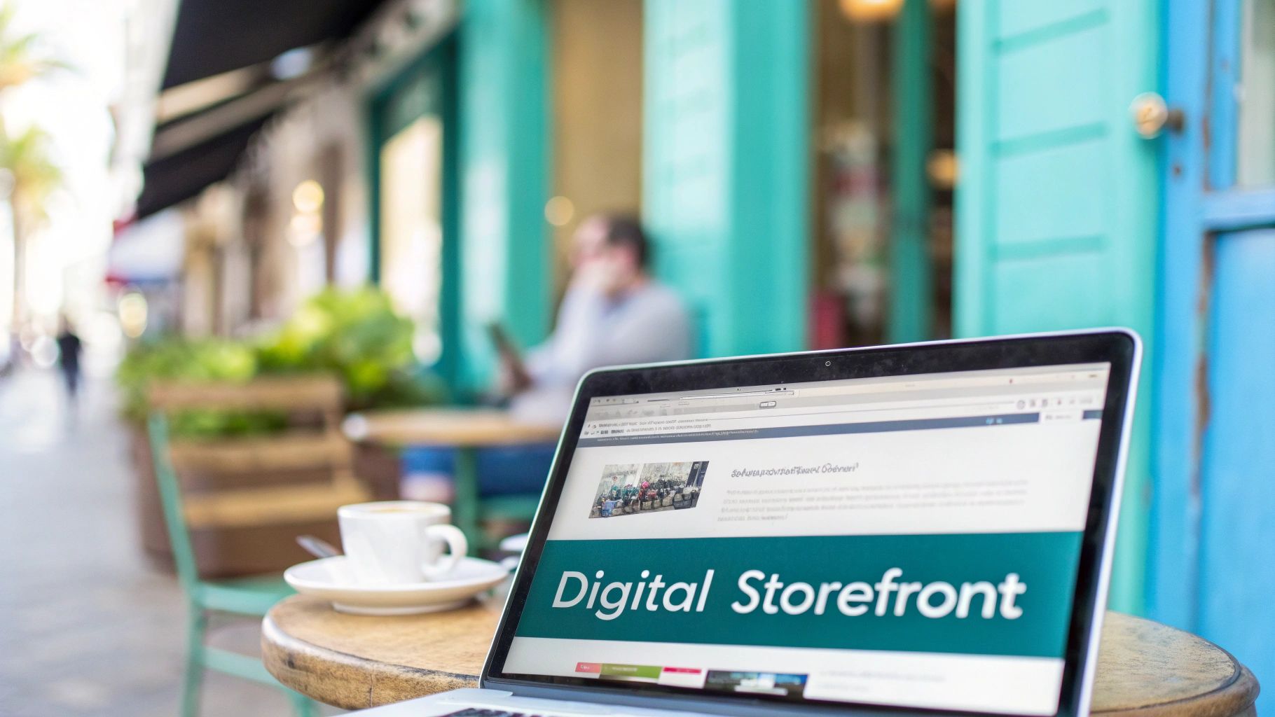 A modern, clean website on a laptop and a Google Business Profile on a smartphone, both showing a 5-star rating and a clear call-to-action button, representing a strong digital storefront.