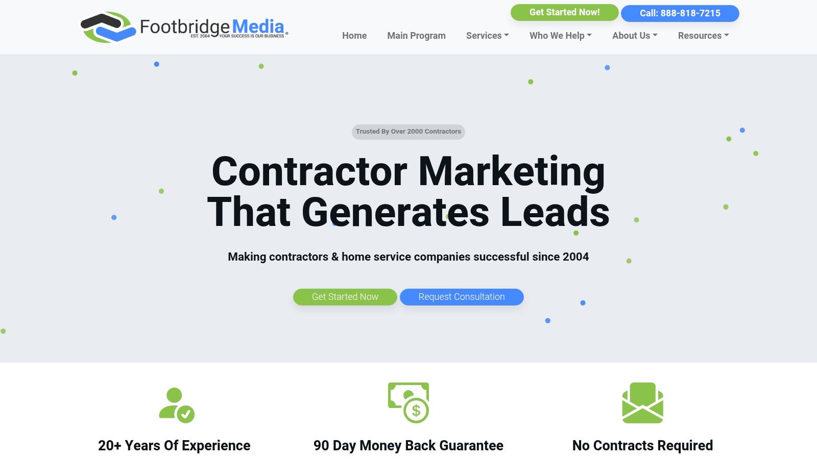 Footbridge Media contractor website example.