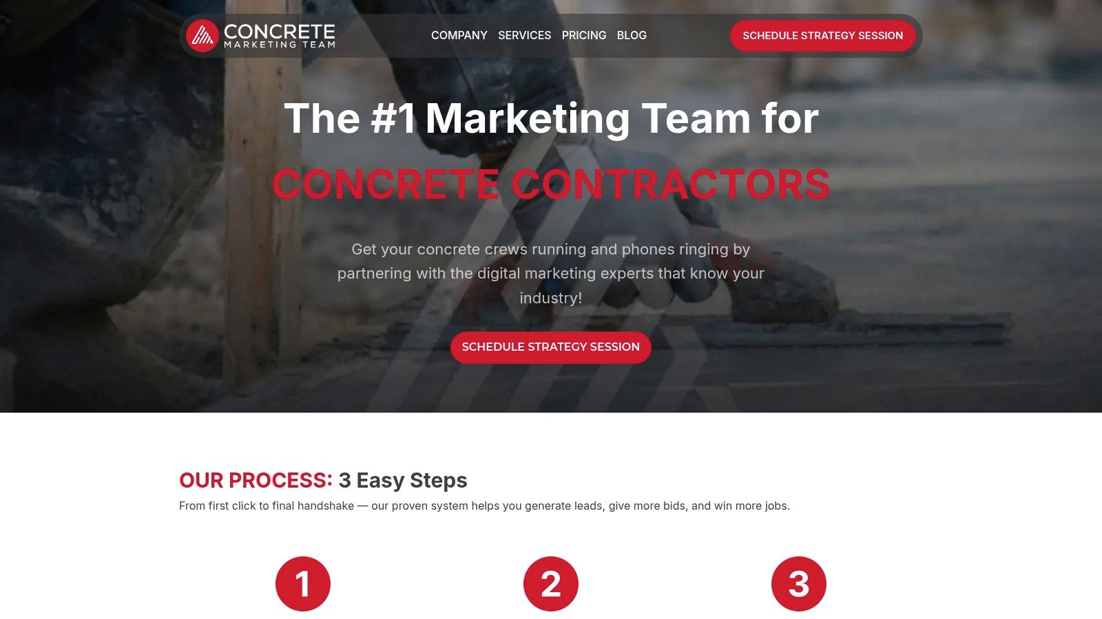 Concrete Marketing Team (CMT) website homepage showcasing their focus on the concrete industry.