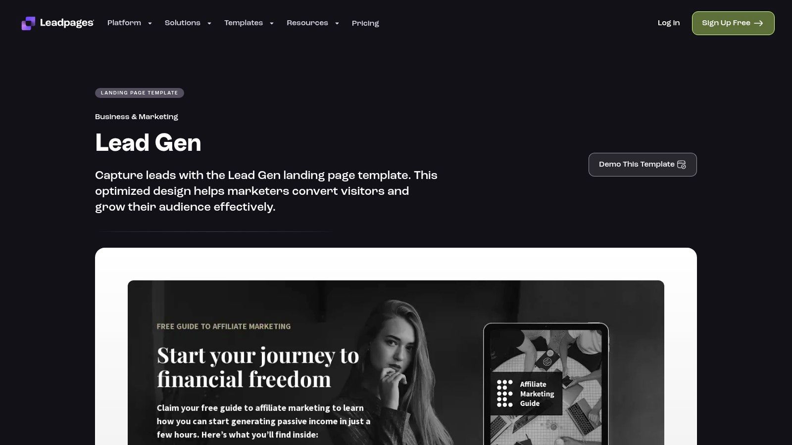 Leadpages landing page template examples