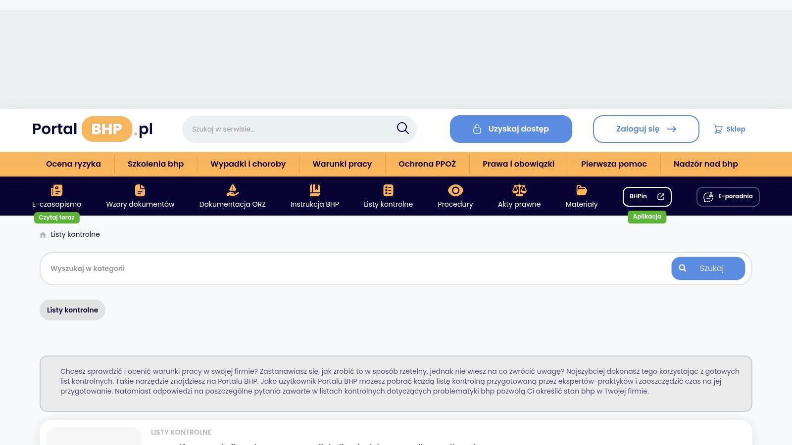 PortalBHP.pl – dział „Listy kontrolne”