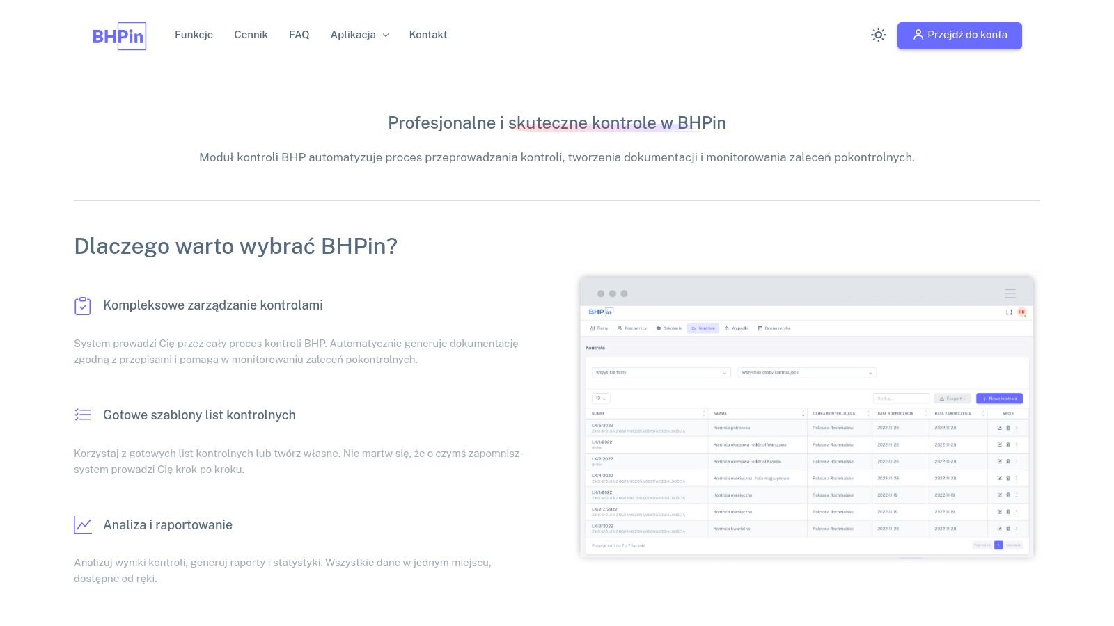 BHPin – moduł „Kontrole”