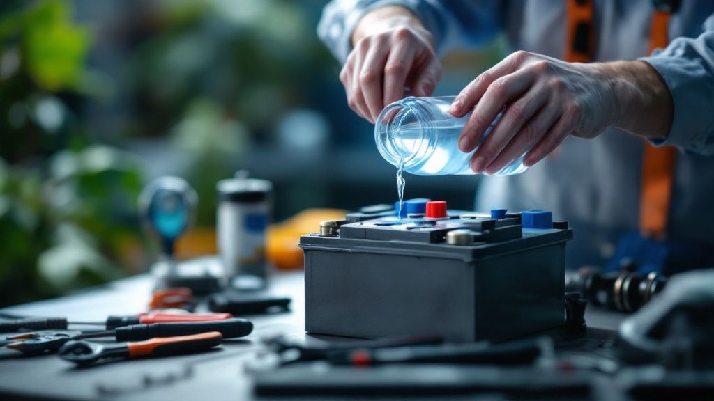 Mechanic checking a car battery