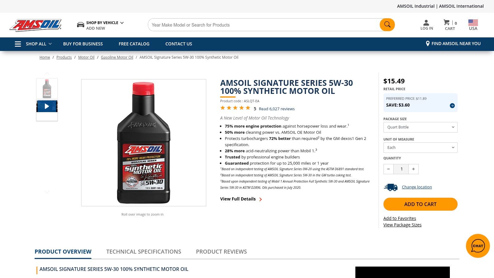 Amsoil Signature Series 5W-30 Full Synthetic Motor Oil
