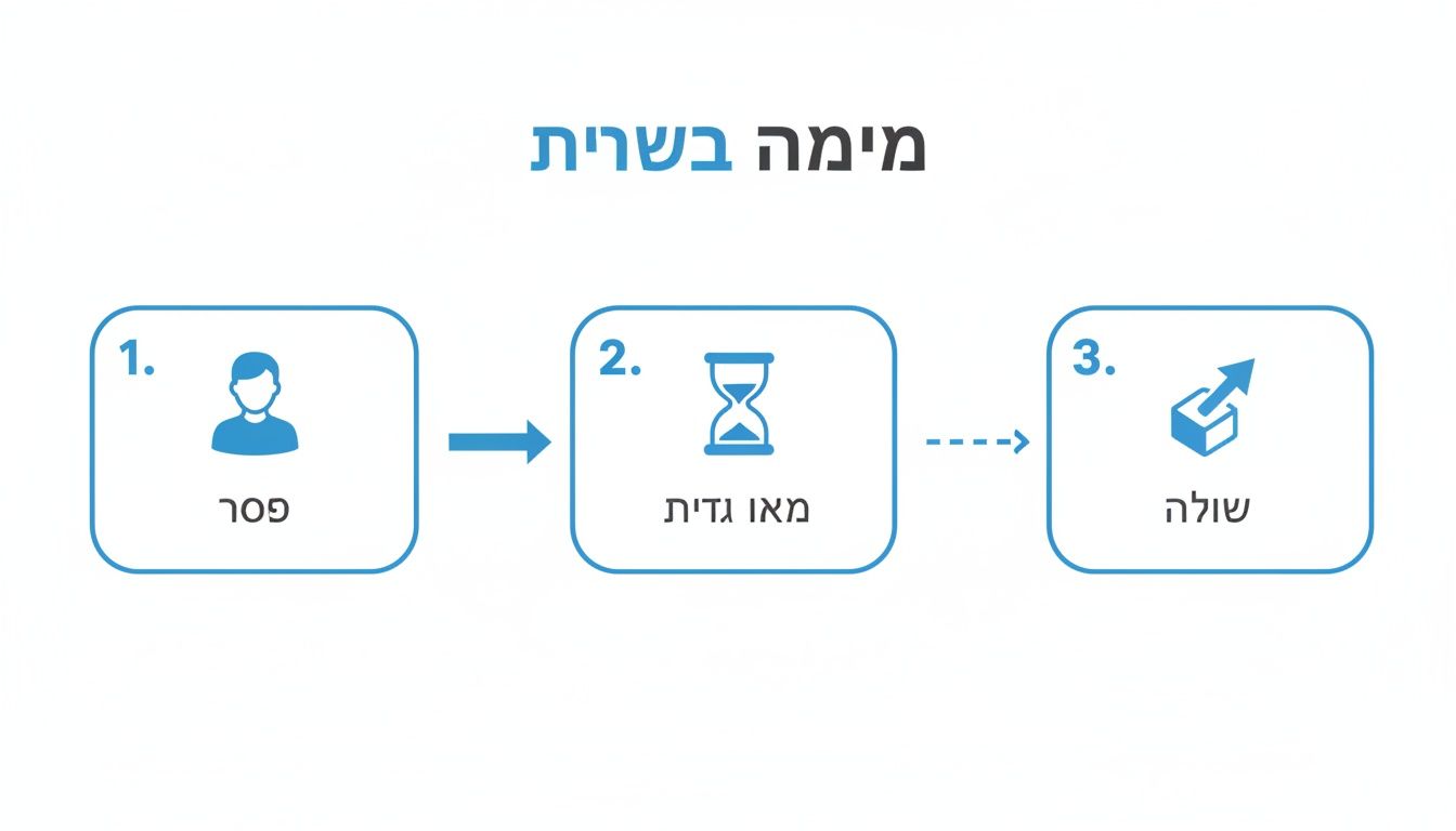 תרשים זרימה המתאר תהליך בשרי עם שלושה שלבים: סינון, עיבוד (בזמן), ומשלוח.