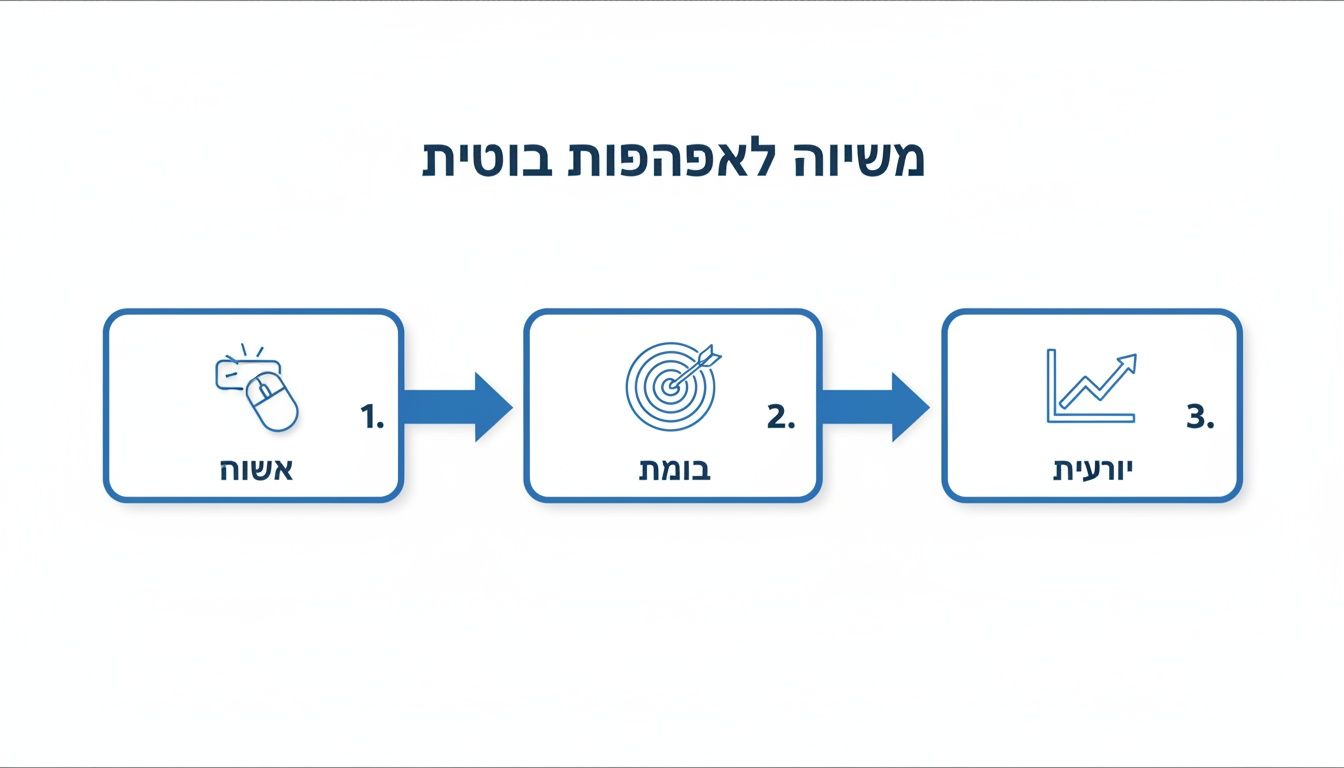 תרשים זרימה תלת-שלבי לפריסת בוטים, המציג שלבי הערכה, בחירת פלטפורמה וניתוח אירועים.