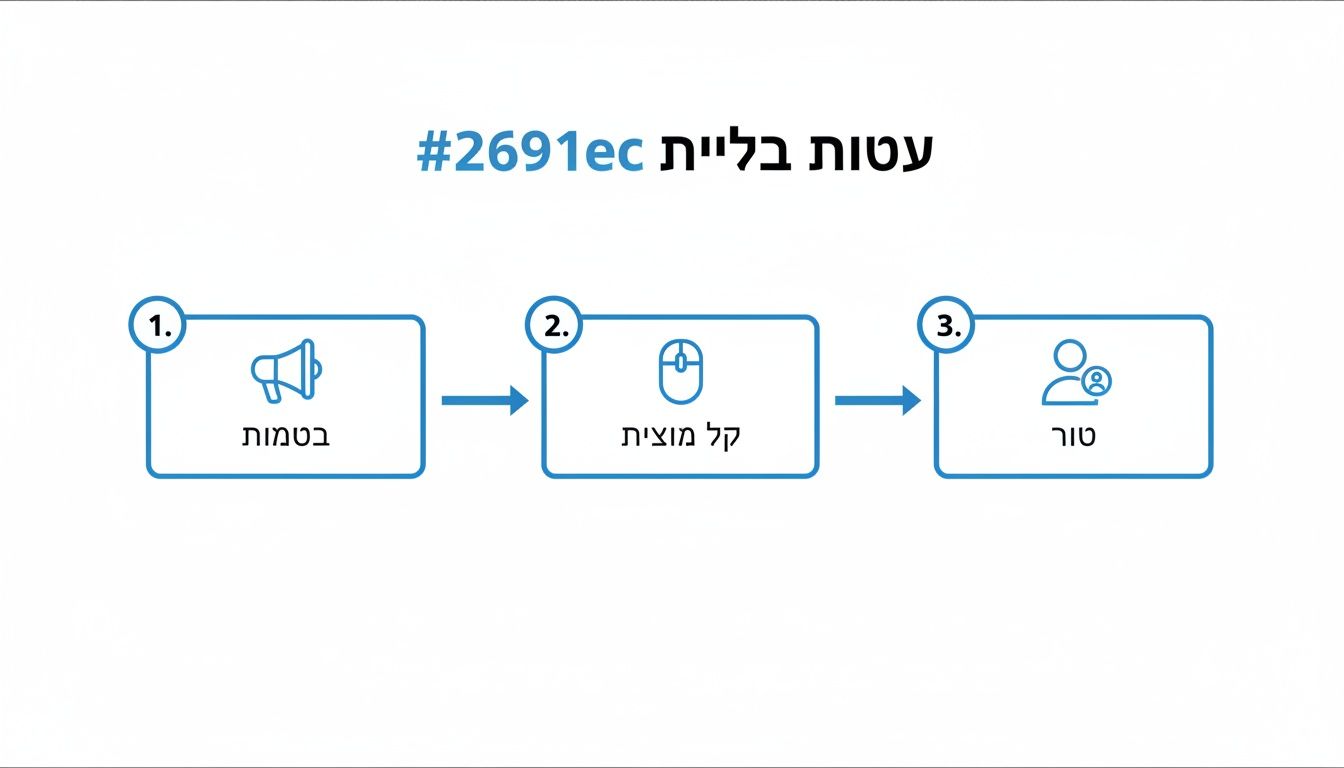 איור תרשים זרימה של שלושה שלבים: פרסום, אינטראקציית משתמש קלה והצטרפות לתור לקוחות.