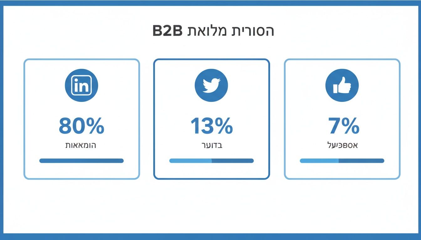 תרשים המציג את מקורות הלידים B2B עם 80% מלינקדאין, 13% מטוויטר ו-7% מפייסבוק.
