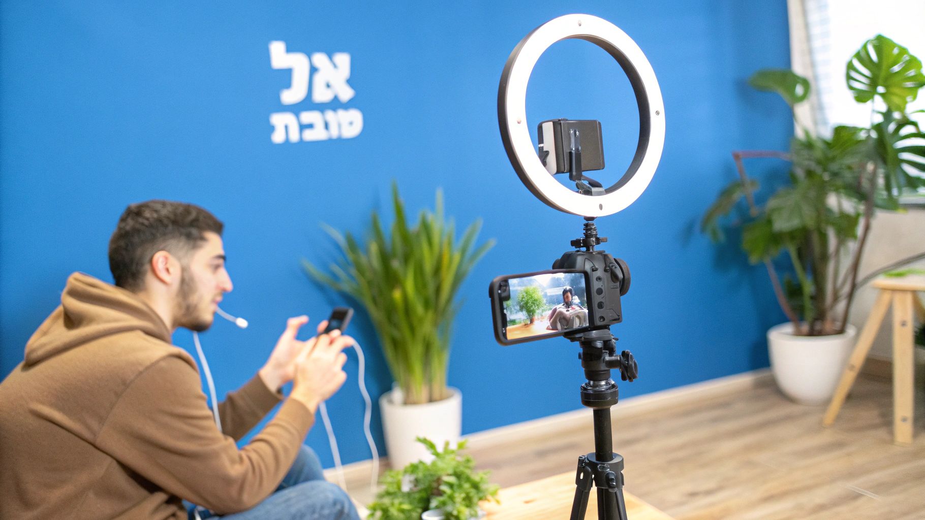 אישה צ-עירה מחייכת ומחזיקה סמארטפון, המציג תוכן טיקטוק