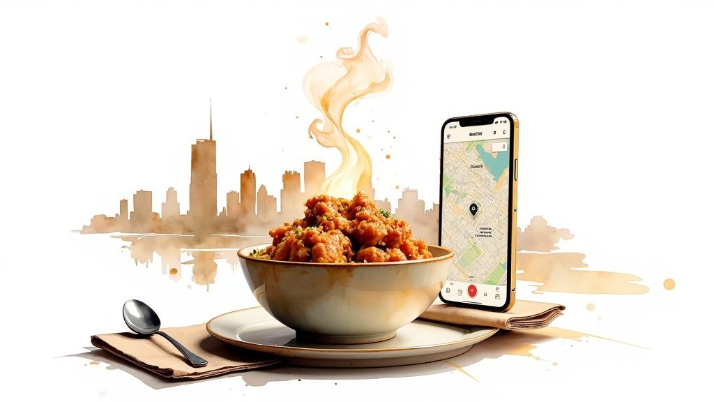 A delicious spread of Indian food including various curries and naan bread.