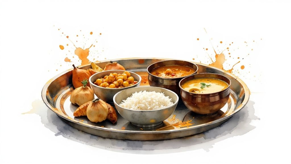 Vegetarian Indian dishes like dal and vegetable curries