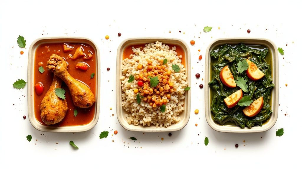 A colourful spread of various ready to eat Indian food dishes