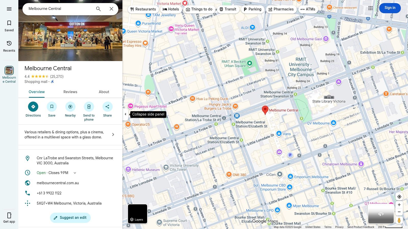Google Maps – Cafes near Melbourne Central