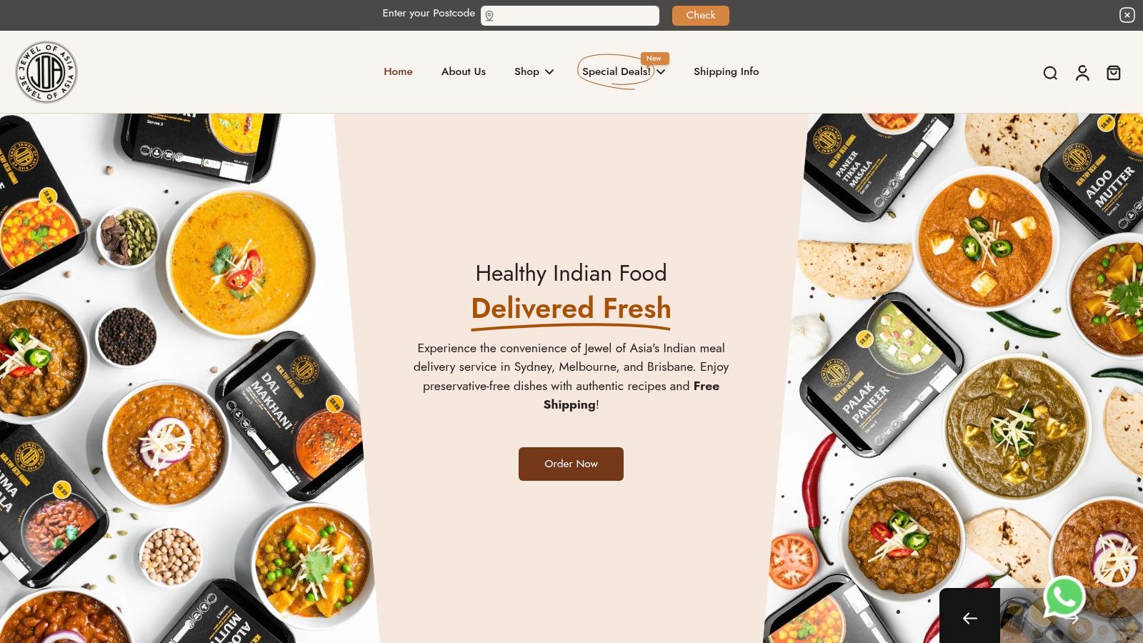 A selection of Jewel of Asia's ready-to-eat Indian meals, including curries and rice, presented in their packaging.