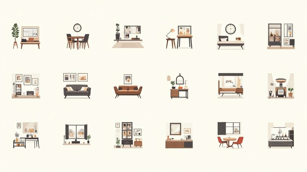 A productive meeting with an interior designer, showing fabric samples, blueprints, and a mood board on a table.