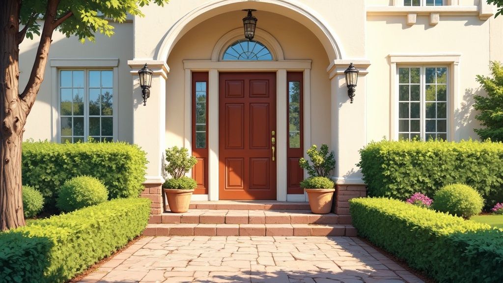 A beautiful, well-staged home exterior with excellent kerb appeal.