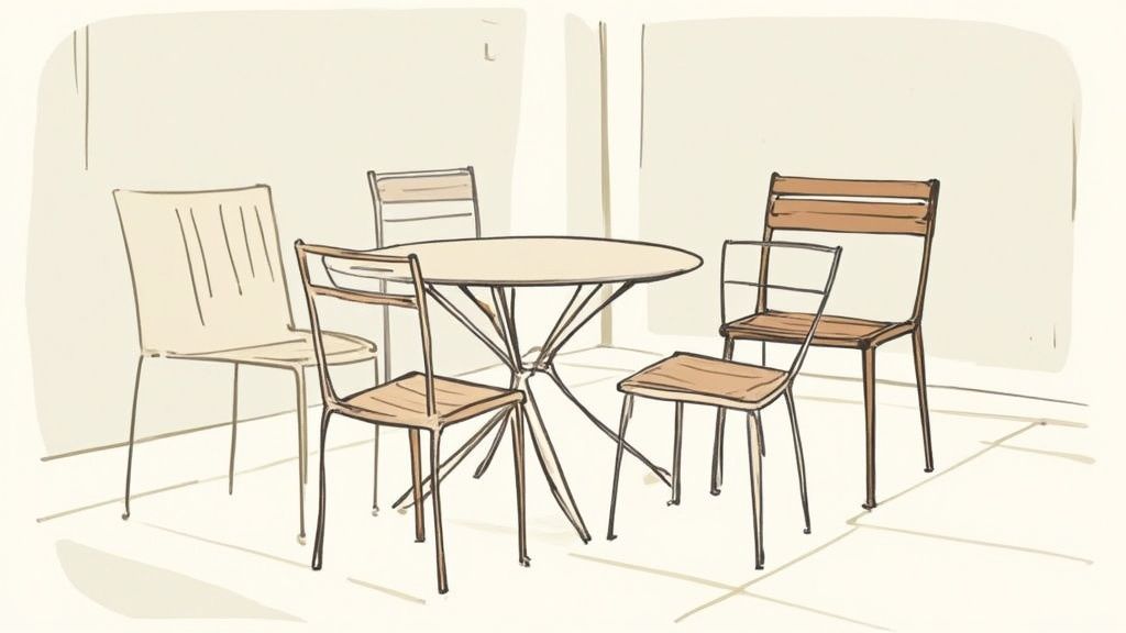 A stylish restaurant patio with modern outdoor furniture.