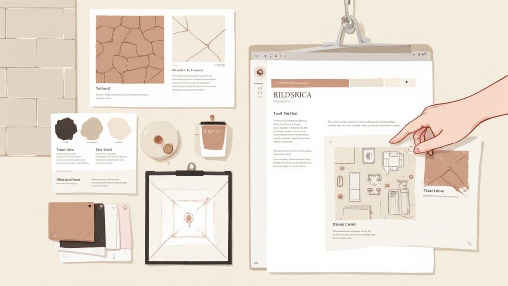 Materiales de diseño de interiores dispuestos sobre una mesa para su selección.