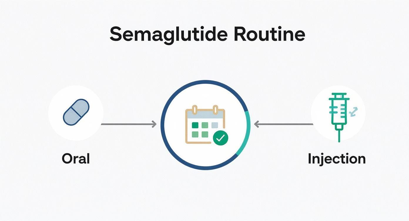 Infographic about best time of day to take semaglutide
