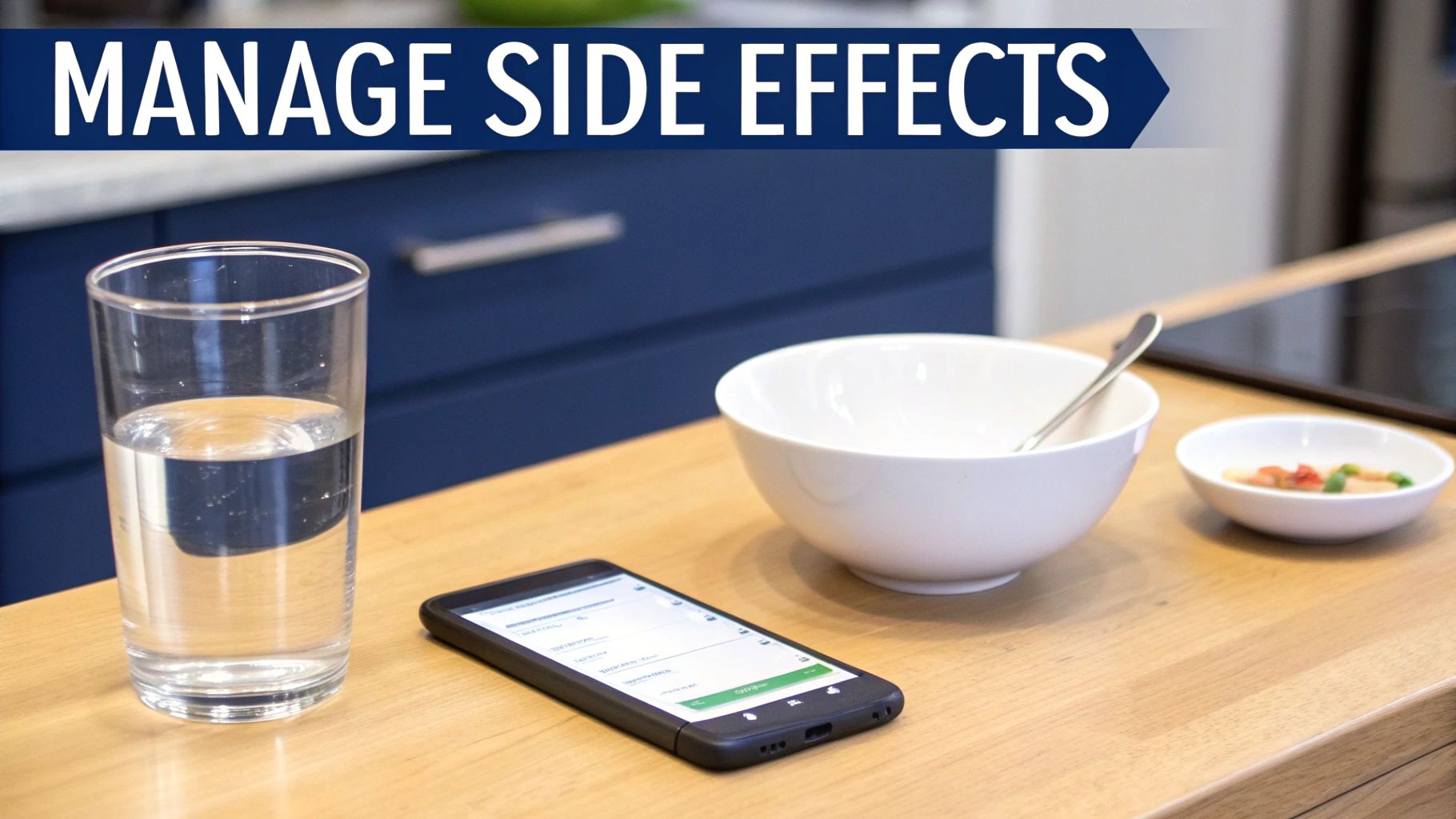 A woman drinking a glass of water and looking out a window, feeling calm.