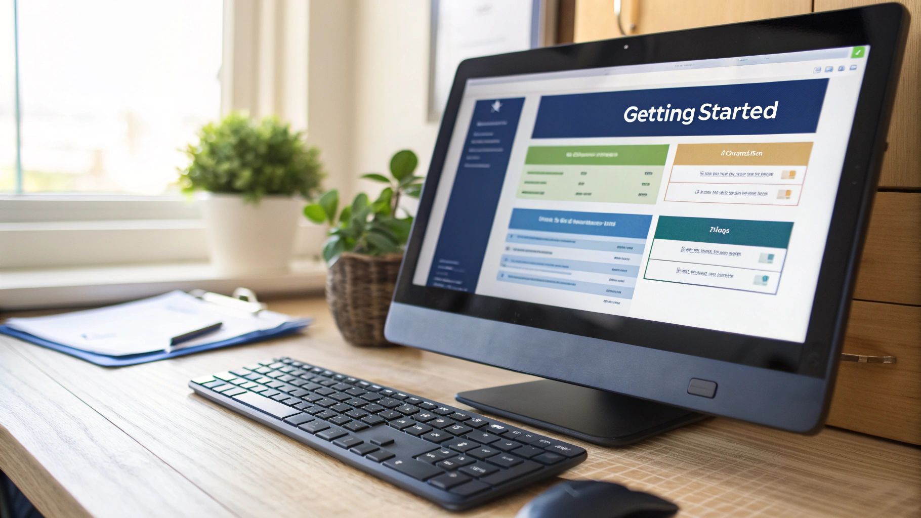 A woman smiles while using her laptop, feeling confident about starting her health journey.