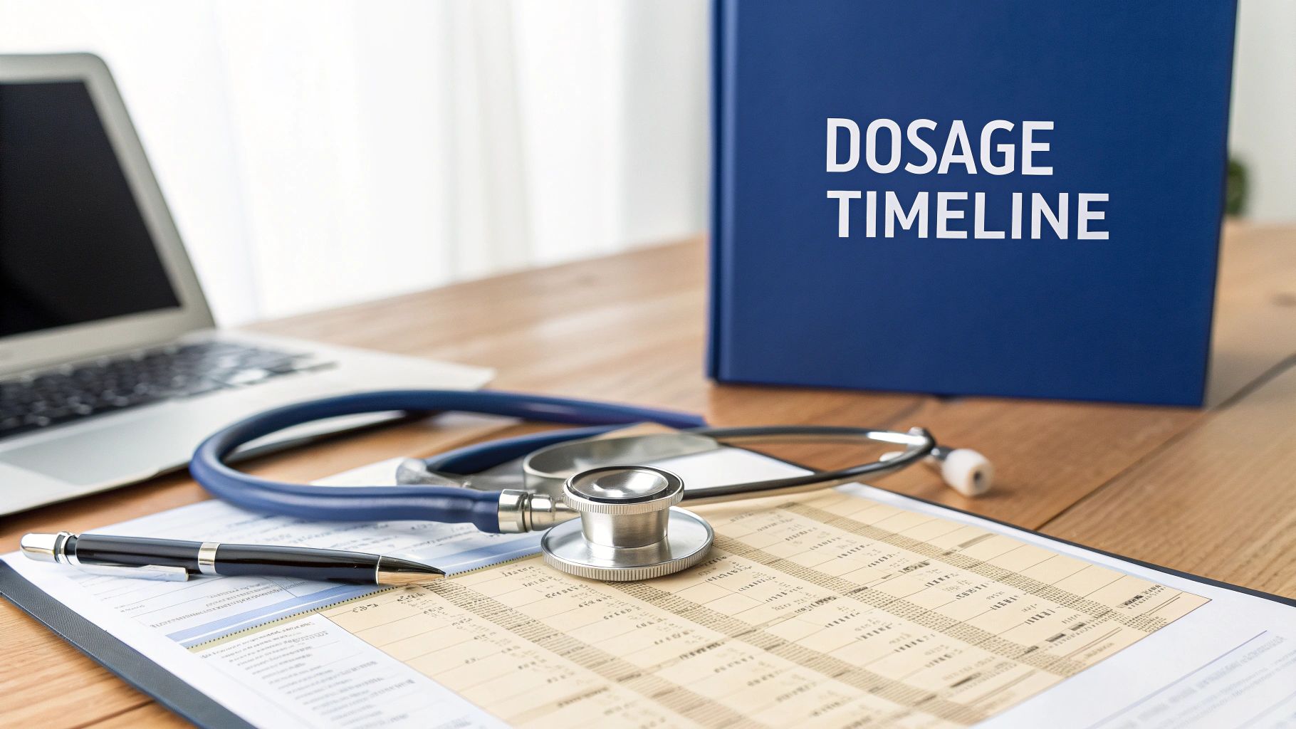 A healthcare professional explains a dosage schedule to a patient.