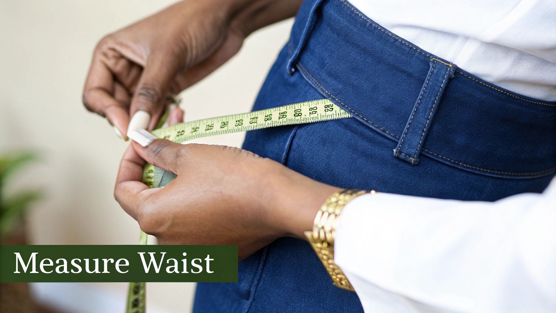 A person measuring their waist circumference with a tape measure