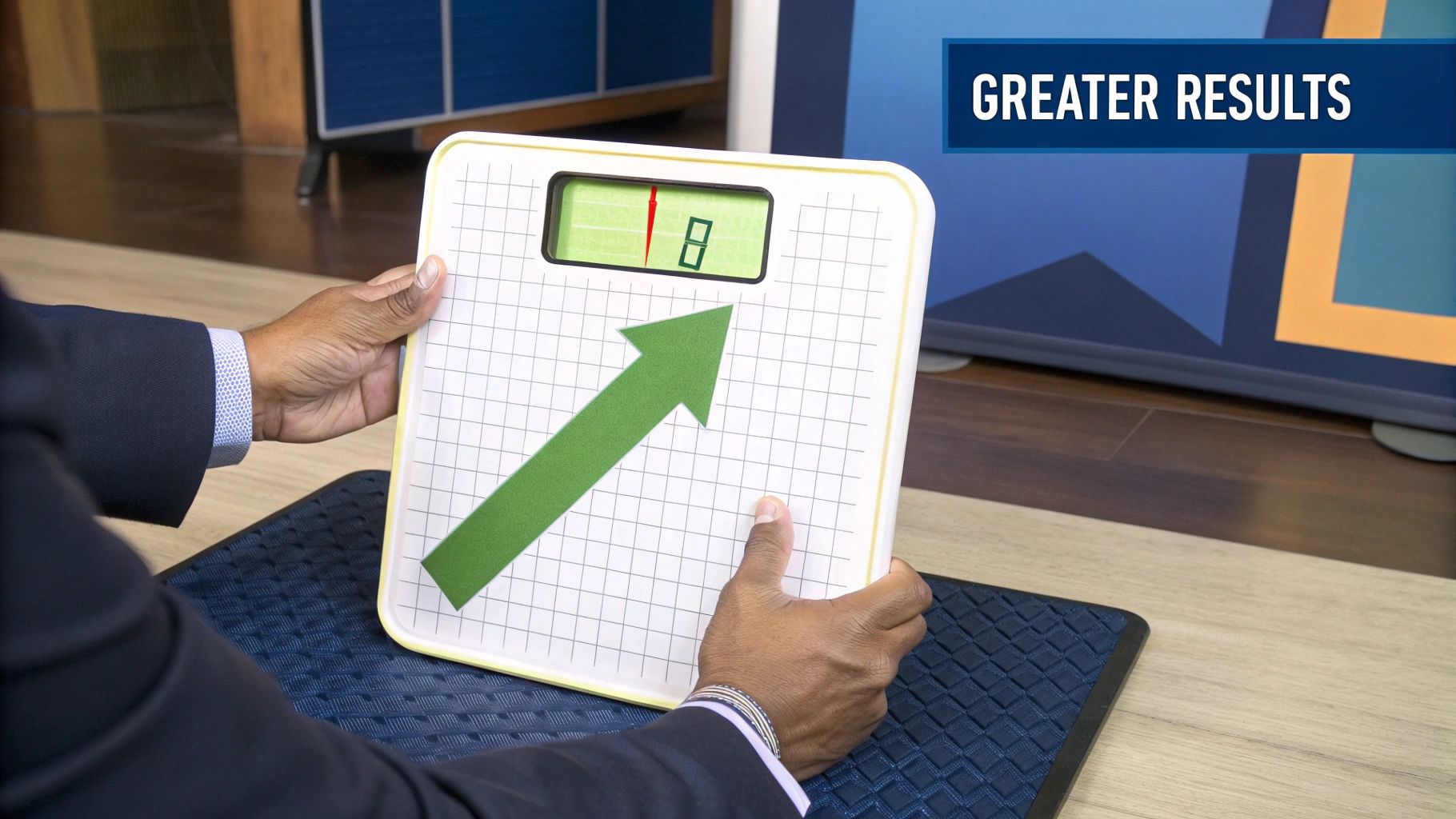 Woman smiling while looking at a salad on her kitchen counter