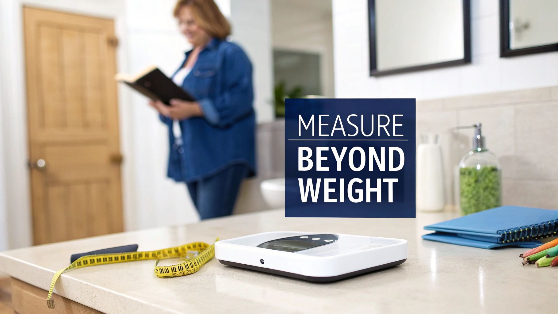 A person using a skinfold caliper to measure body fat on their stomach.