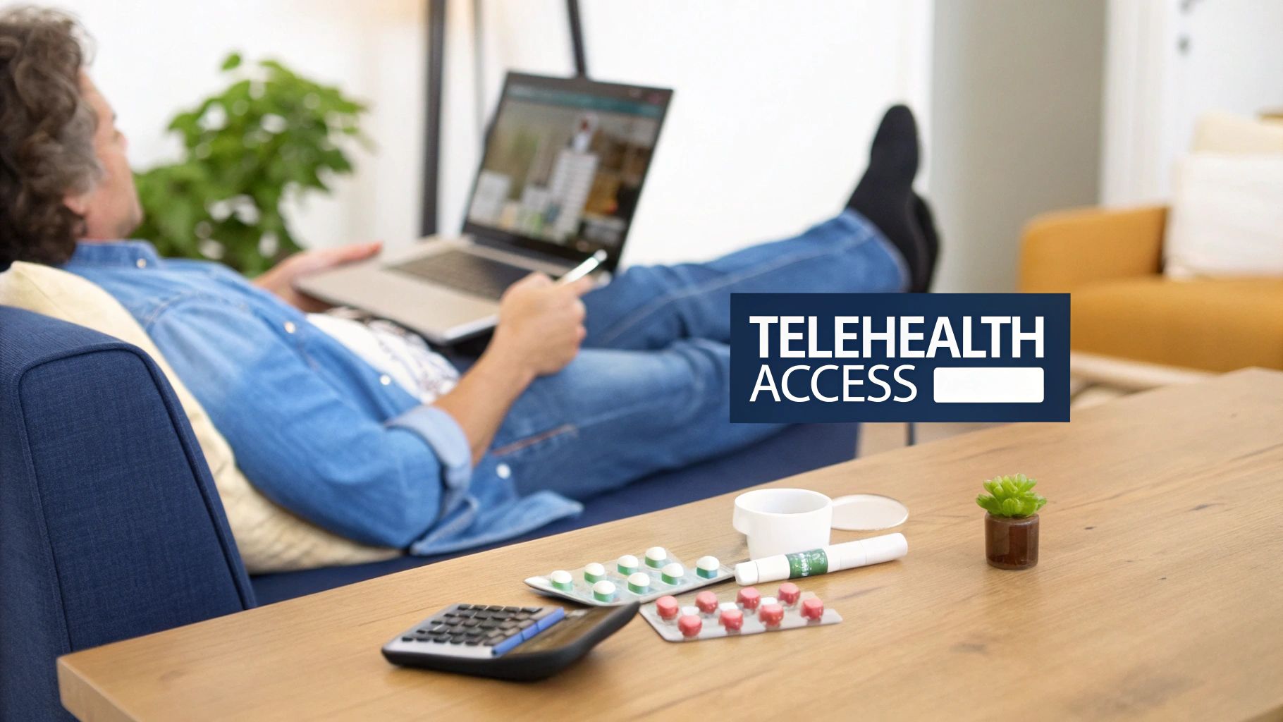 A person looking at a laptop, considering their online healthcare options.